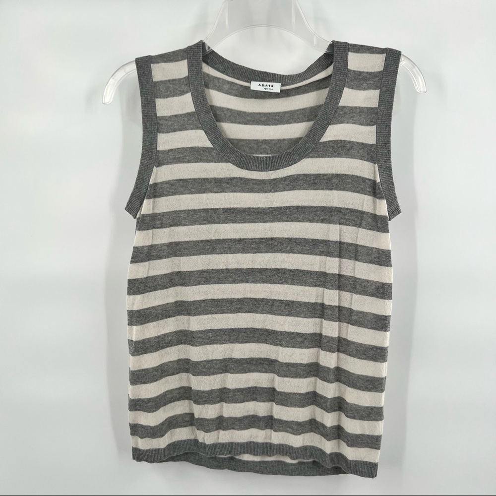 Akris Punto Grey White Striped Tank Top Size S